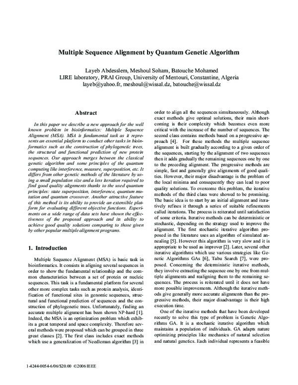 (PDF) Multiple sequence alignment by quantum genetic algorithm