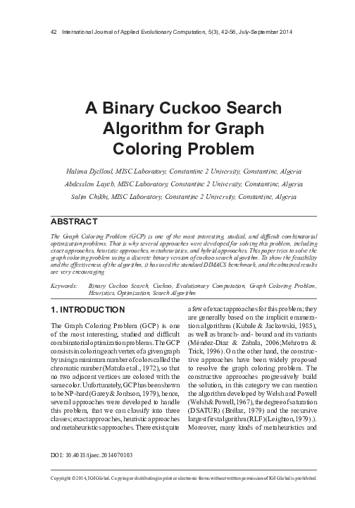(PDF) A Binary Cuckoo Search Algorithm for Graph Coloring Problem