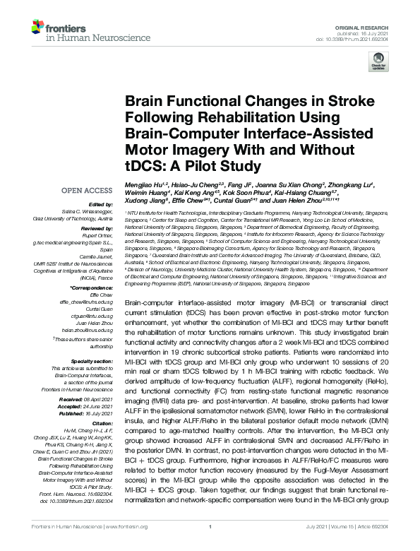 (PDF) Brain Functional Changes in Stroke Following Rehabilitation Using ...