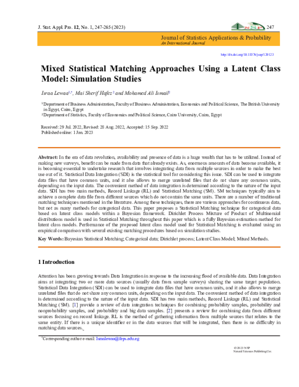 (PDF) Mixed Statistical Matching Approaches Using a Latent Class Model ...