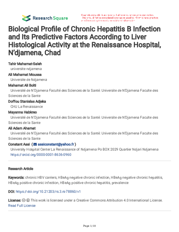 (PDF) Biological Profile of Chronic Hepatitis B Infection and Its ...