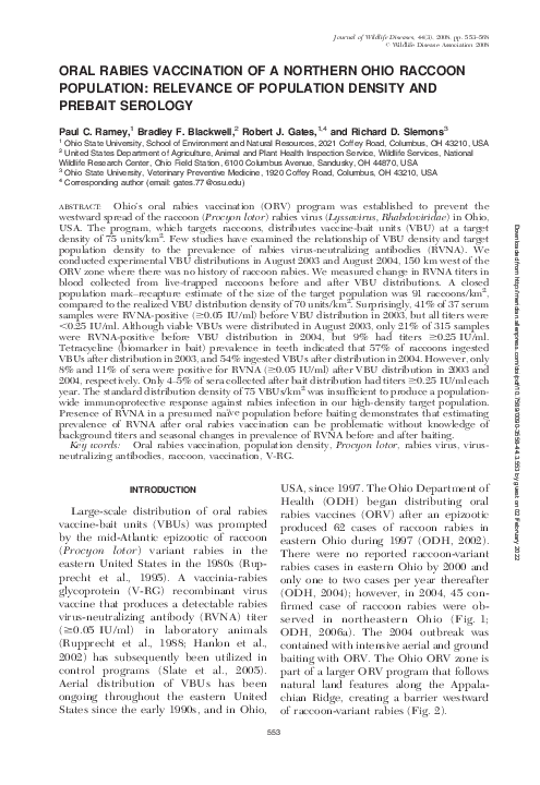 (PDF) Oral Rabies Vaccination of a Northern Ohio Raccoon Population ...