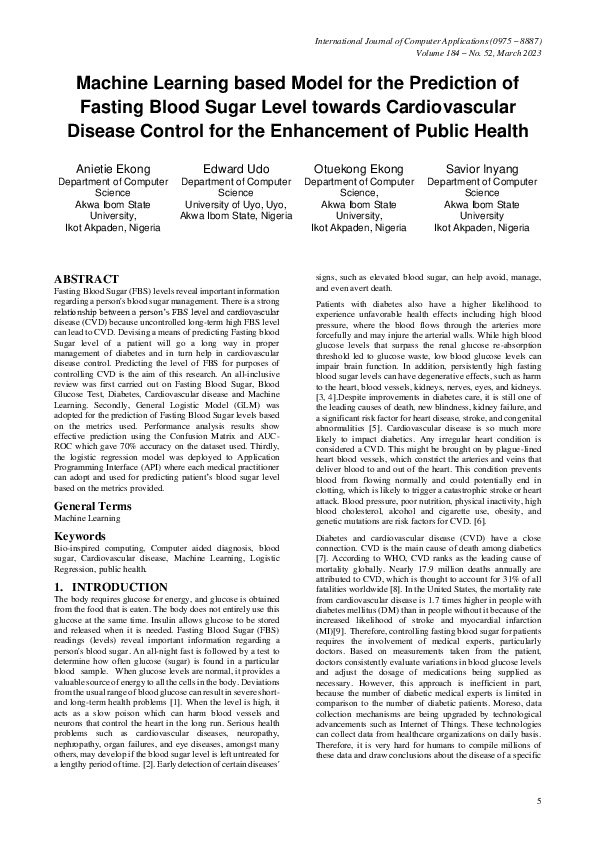 (PDF) Machine Learning based Model for the Prediction of Fasting Blood ...