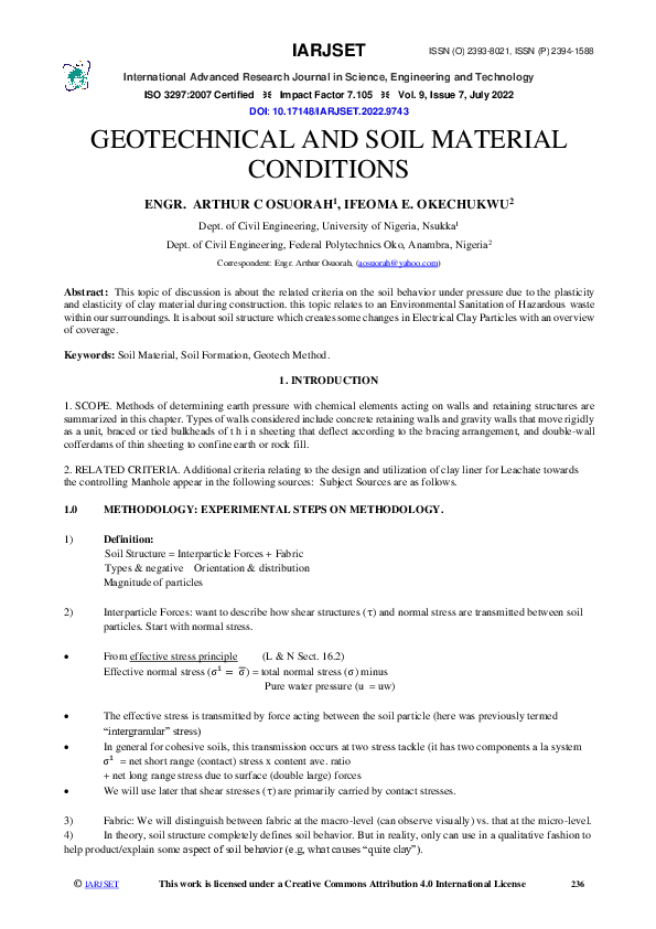 (PDF) Geotechnical and Soil Material Conditions