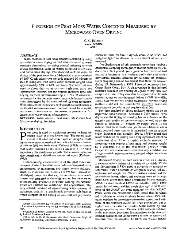 (PDF) Precision of Peat Moss Water Contents Measured by Microwave-Oven ...