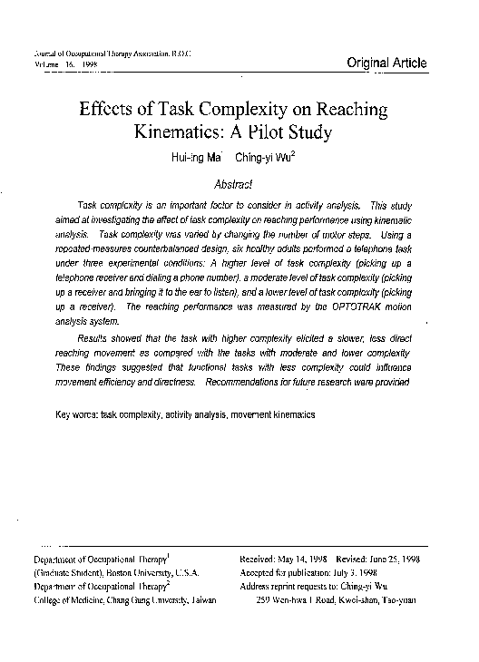 (PDF) Effects of Task Complexity on Reaching Kinematics: A Pilot Study