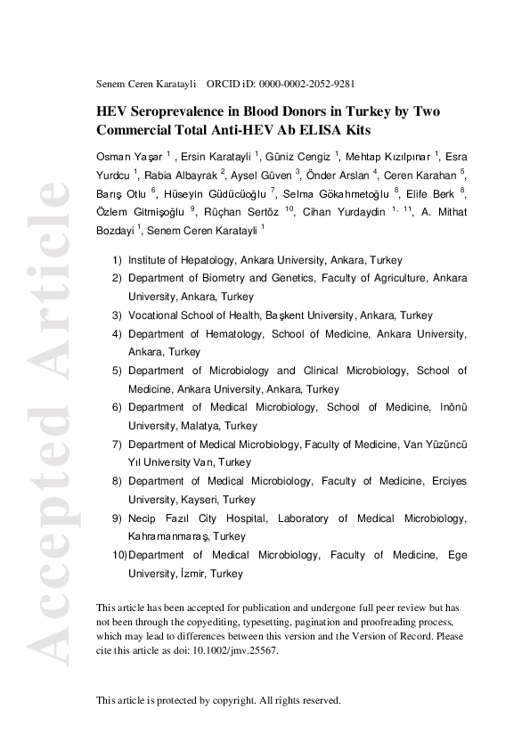 (PDF) HEV Seroprevalence in Blood Donors in Turkey by Two Commercial ...