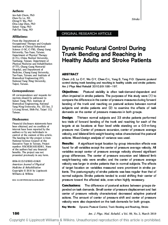 (PDF) Dynamic Postural Control During Trunk Bending and Reaching in ...