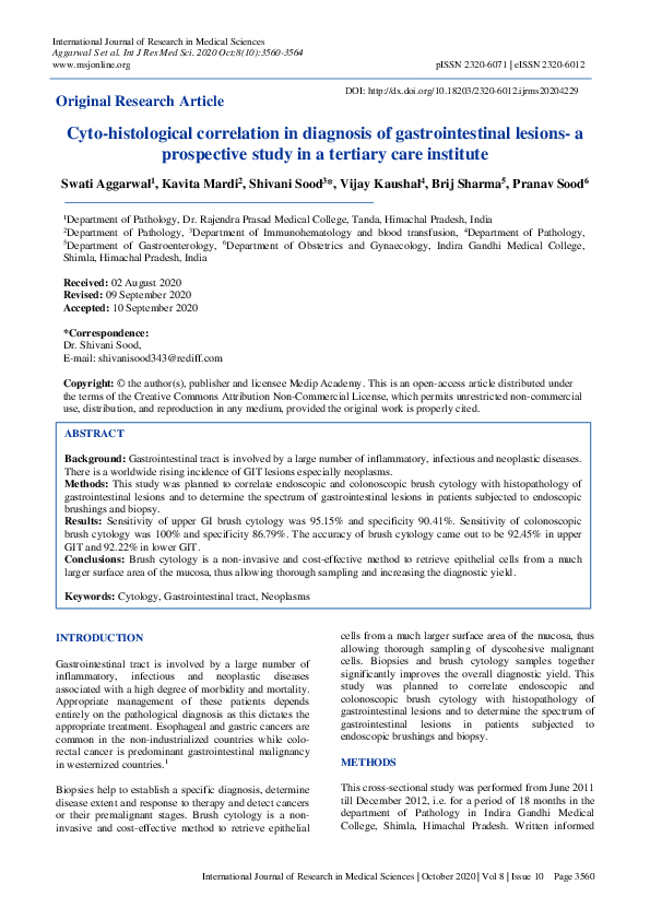 (PDF) Cyto-histological correlation in diagnosis of gastrointestinal ...