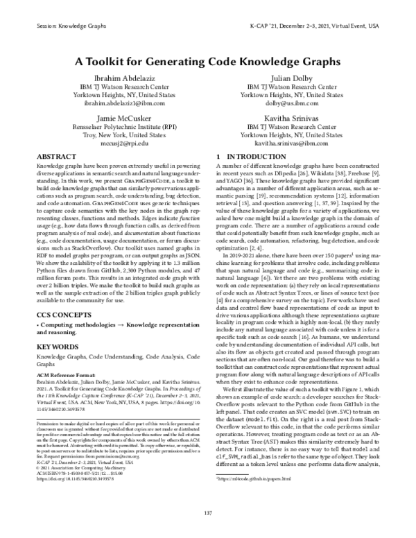 (PDF) A Toolkit for Generating Code Knowledge Graphs