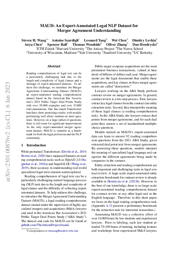 MAUD: An Expert-Annotated Legal NLP Dataset for Merger Agreement Understanding