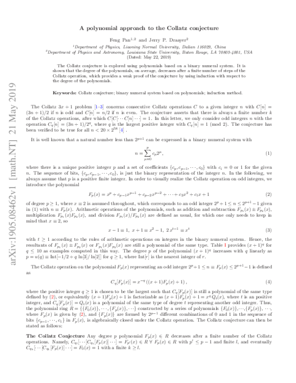 (PDF) A polynomial approach to the Collatz conjecture