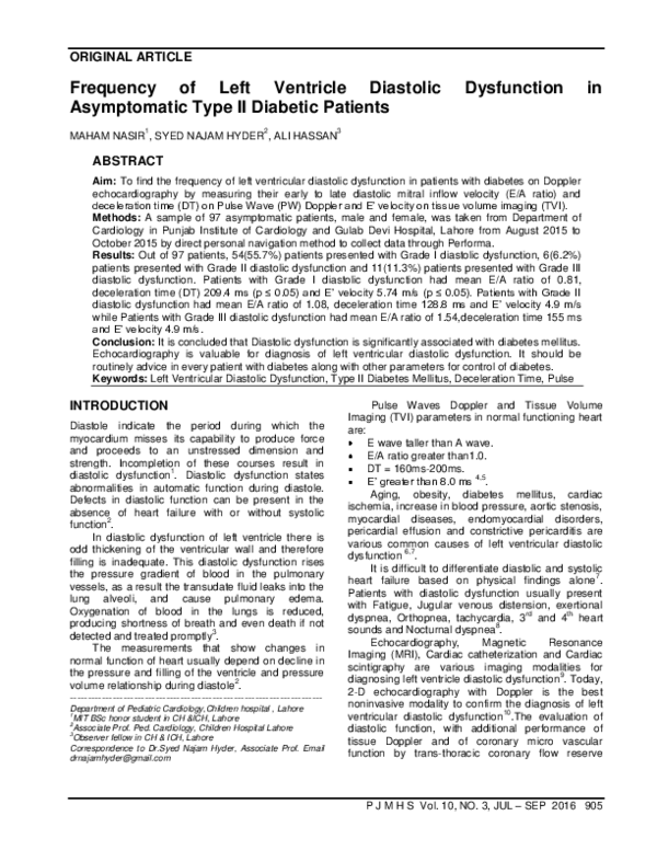 (PDF) Frequency of Left Ventricle Diastolic Dysfunction in Asymptomatic ...
