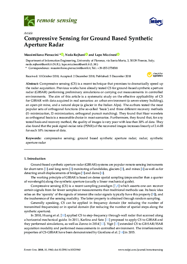 (PDF) Compressive Sensing for Ground Based Synthetic Aperture Radar