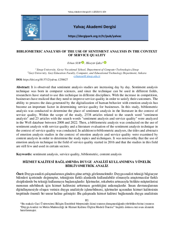 (PDF) BIBLIOMETRIC ANALYSIS OF THE USE OF SENTIMENT ANALYSIS IN THE ...