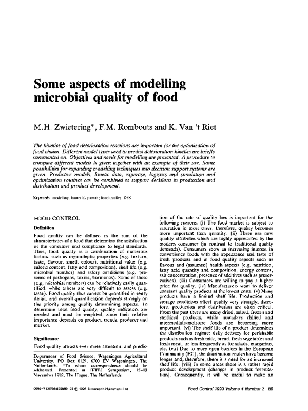 (PDF) Some aspects of modelling microbial quality of food