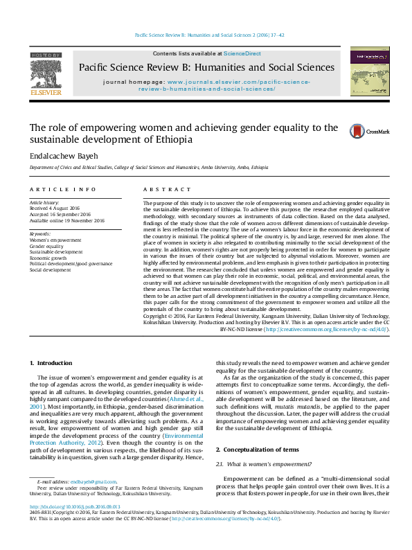(PDF) The role of empowering women and achieving gender equality to the ...