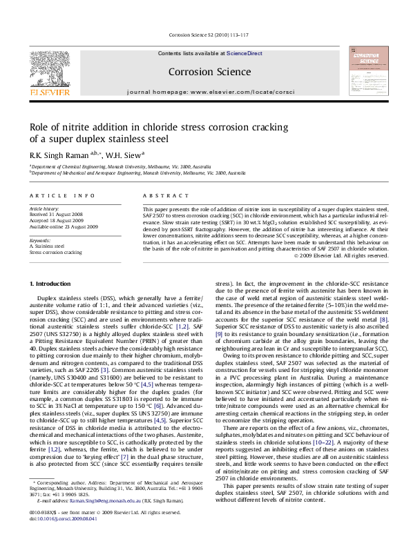 (PDF) Role of nitrite addition in chloride stress corrosion cracking of ...
