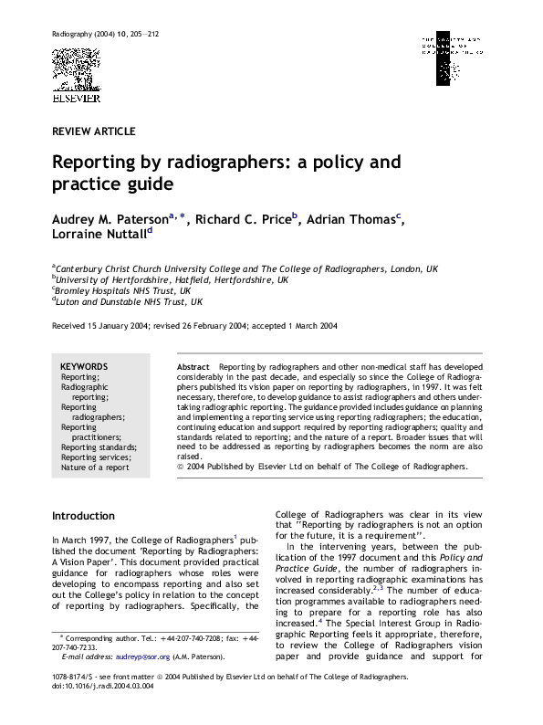 (PDF) Reporting by radiographers: a policy and practice guide