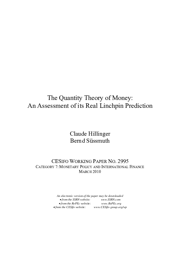 (PDF) The Quantity Theory of Money: An Assessment of Its Real Linchpin ...