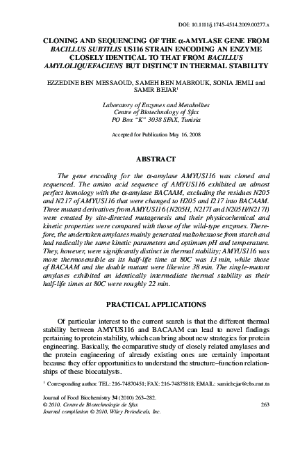 (PDF) Cloning and Sequencing of the Α-Amylase Gene from Bacillus ...