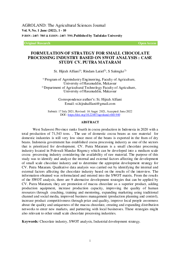 (PDF) Formulation Formulation of Strategy for Small Chocolate ...