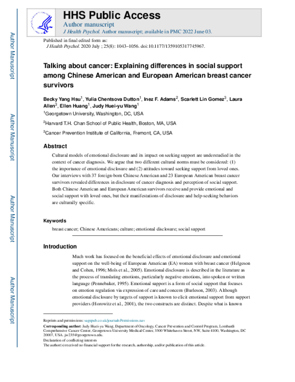 (PDF) Talking about cancer: Explaining differences in social support ...