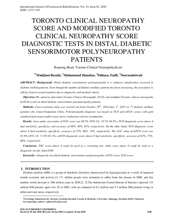 (PDF) Toronto Clinical Neuropathy Score and Modified Toronto Clinical ...