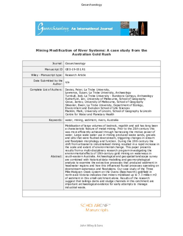 (PDF) Mining modification of river systems: A case study from the ...