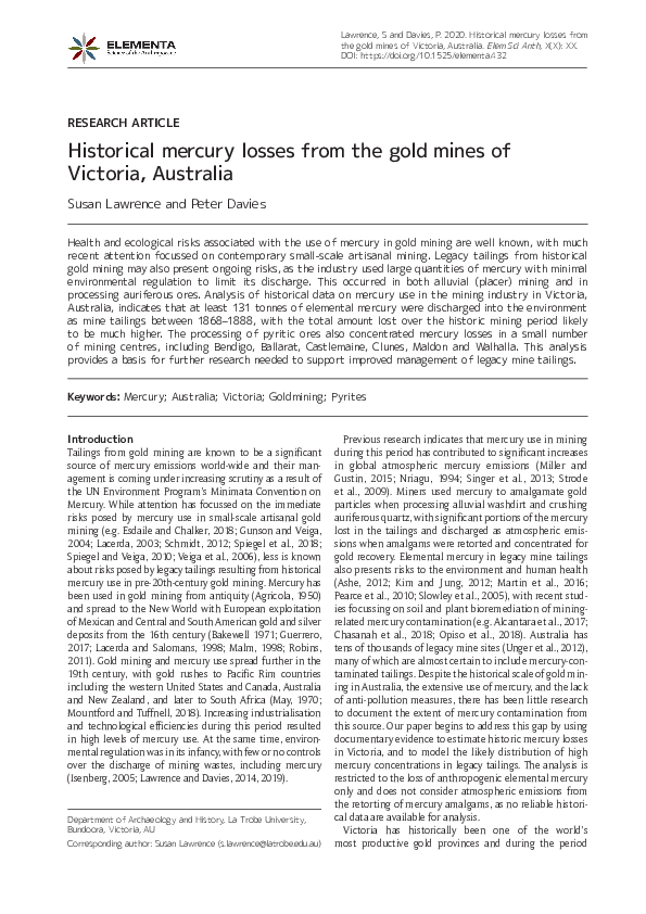 (PDF) Historical mercury losses from the gold mines of Victoria, Australia