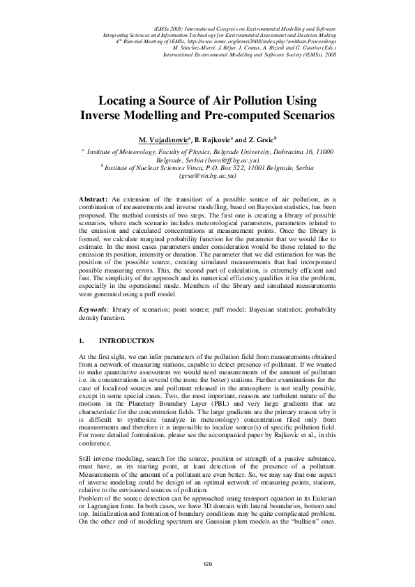 (PDF) Locating a Source of Air Pollution Using Inverse Modelling and ...