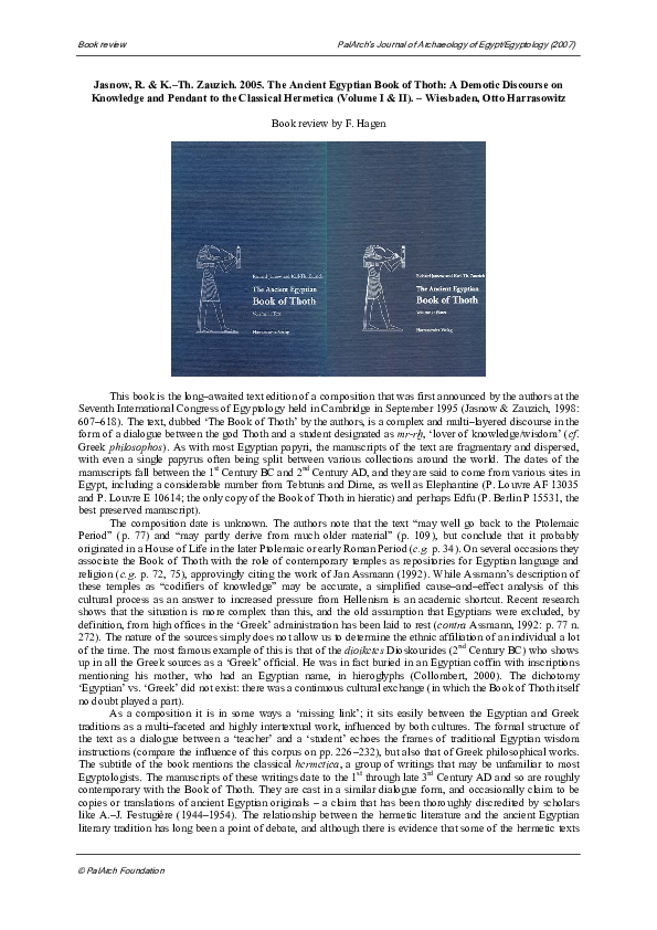 (PDF) The Ancient Egyptian Book of Thoth: A Demotic Discourse on ...