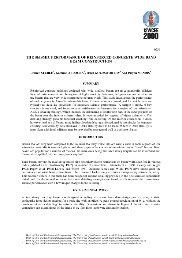 (PDF) The seismic performance of reinforced concrete wide band beam ...