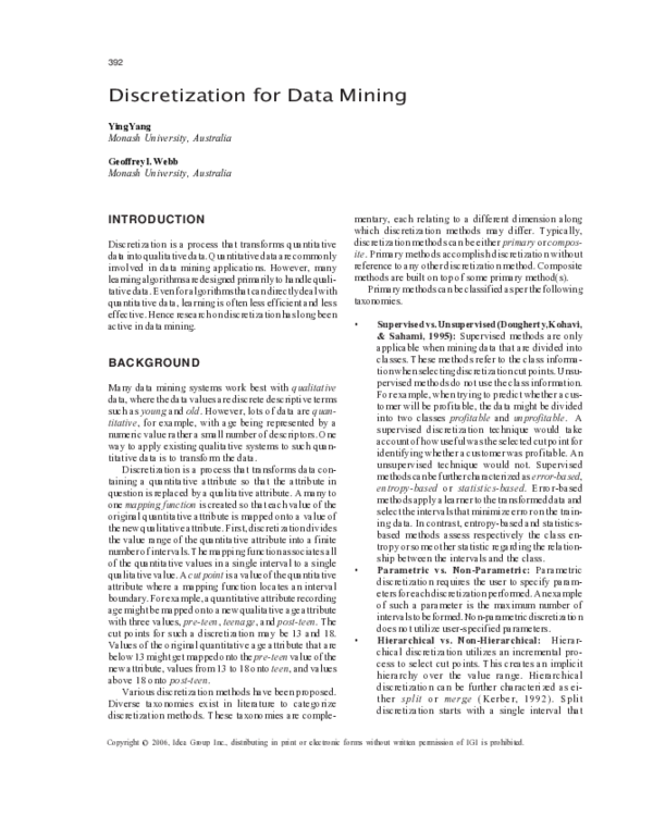 (PDF) Discretization for Data Mining