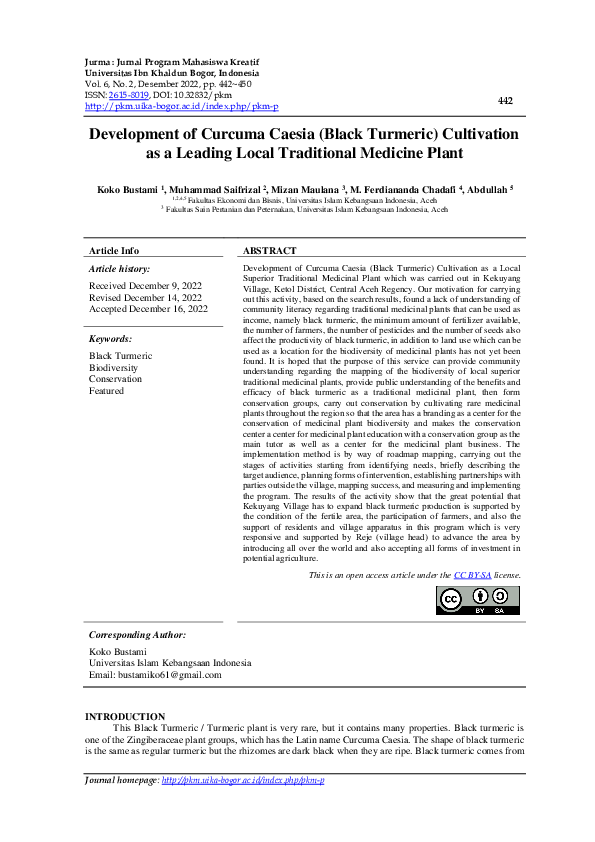 (PDF) Development of Curcuma Caesia (Black Turmeric) Cultivation as a ...