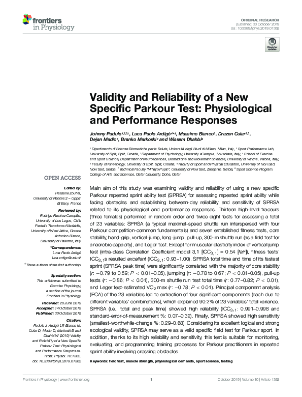 (PDF) Validity and Reliability of a New Specific Parkour Test ...
