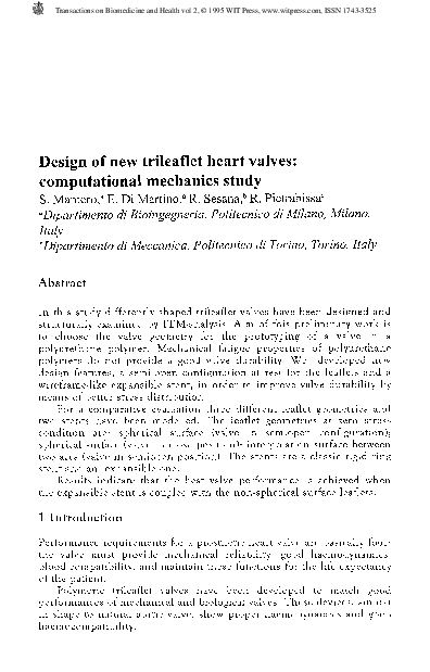 (PDF) Design of new trileaflet heart valves: computational mechanics ...