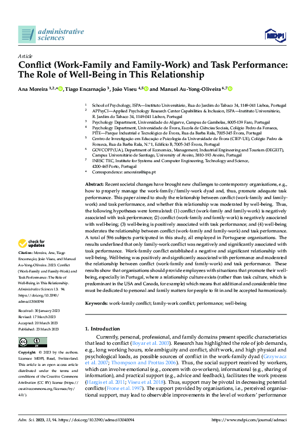 (PDF) Conflict (Work-Family and Family-Work) and Task Performance: The ...