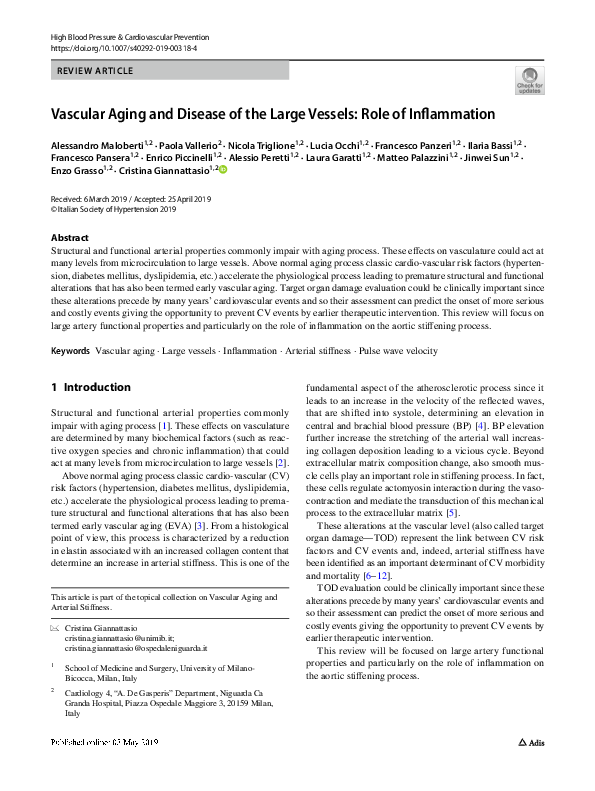 (PDF) Vascular Aging and Disease of the Large Vessels: Role of Inflammation