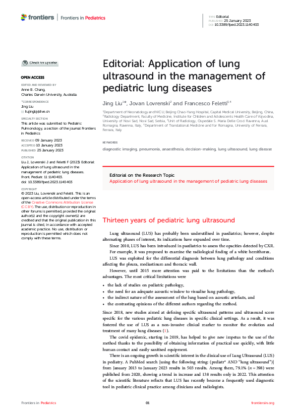 (PDF) Editorial: Application of lung ultrasound in the management of ...