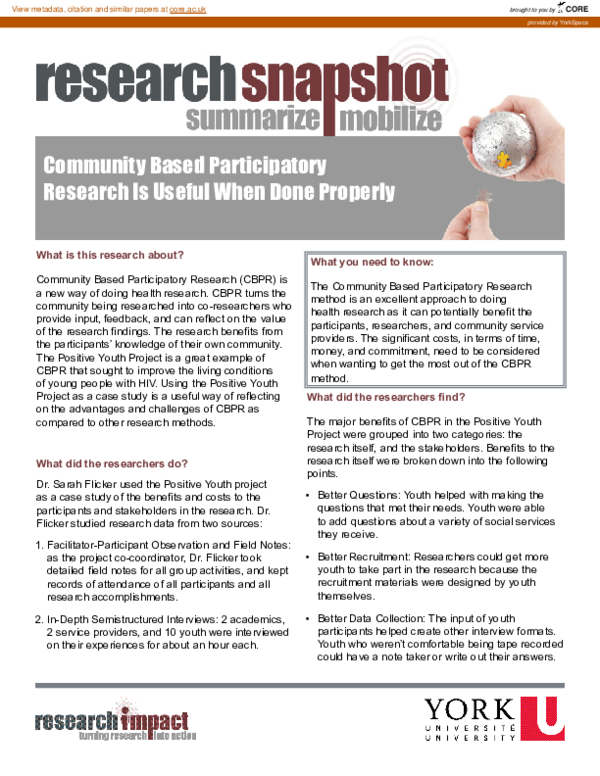 (PDF) Community Based Participatory Research Is Useful When Done Properly