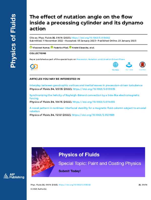(PDF) The effect of nutation angle on the flow inside a precessing ...