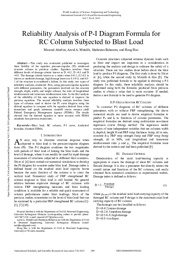 (PDF) Reliability Analysis Of P-I Diagram Formula For Rc Column ...