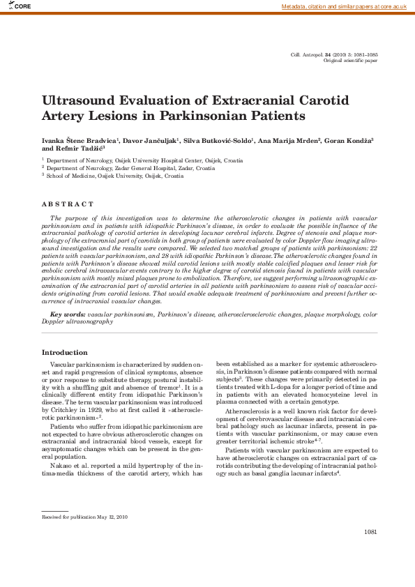 (PDF) Ultrasound evaluation of extracranial carotid artery lesions in ...