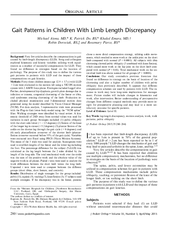 (PDF) Gait Patterns in Children With Limb Length Discrepancy