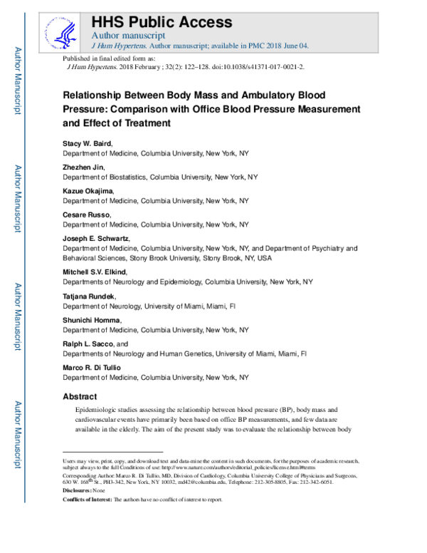 (PDF) Relationship between body mass and ambulatory blood pressure ...
