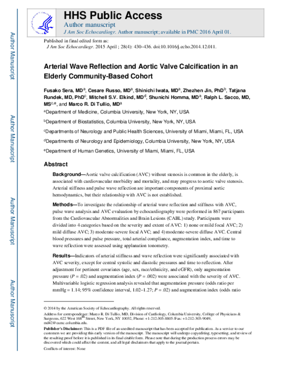 (PDF) Arterial Wave Reflection and Aortic Valve Calcification in an ...