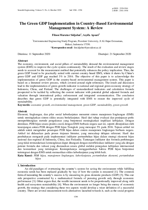 (PDF) The Green GDP Implementation in Country-Based Environmental ...