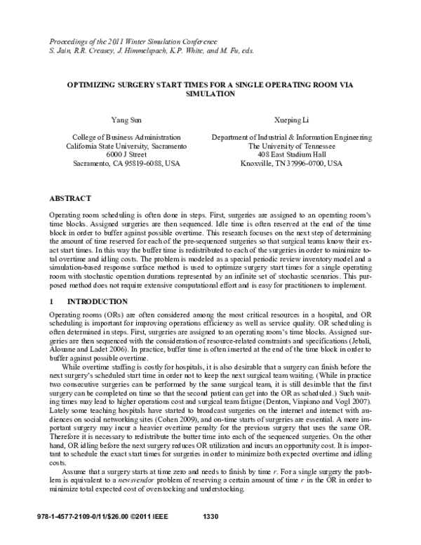 (PDF) Optimizing surgery start times for a single operating room via ...