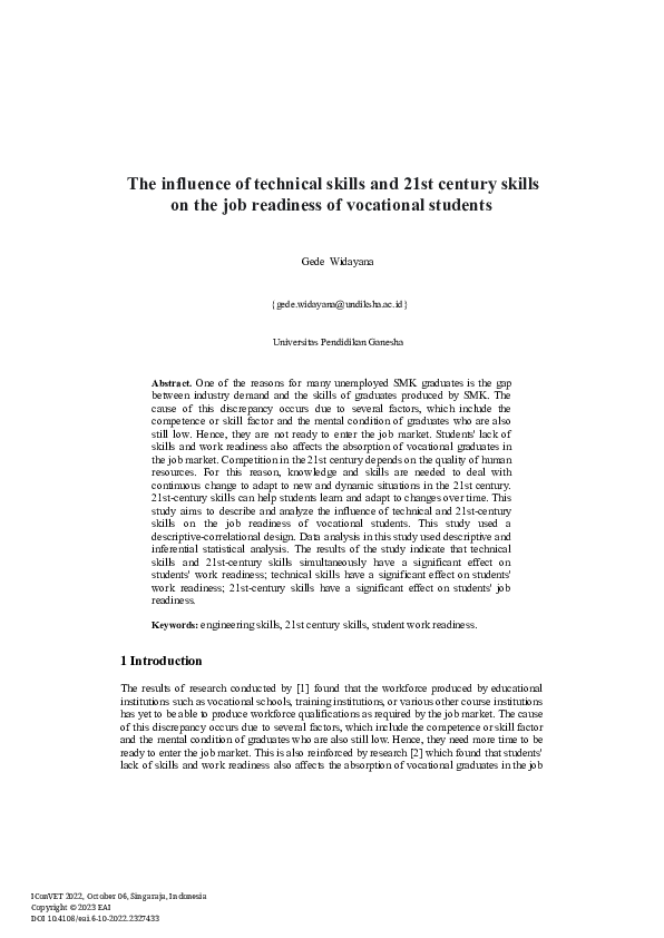 (PDF) The influence of technical skills and 21st century skills on the ...